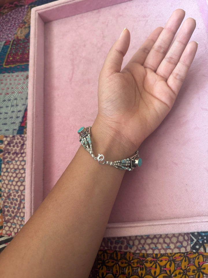 Handcrafted Turquoise German Silver Bracelet, Indian Jewelry