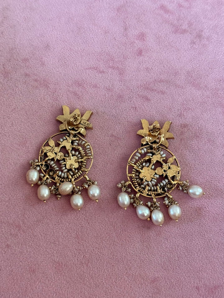 Elegant Jadau Kundan 925 Silver Earrings