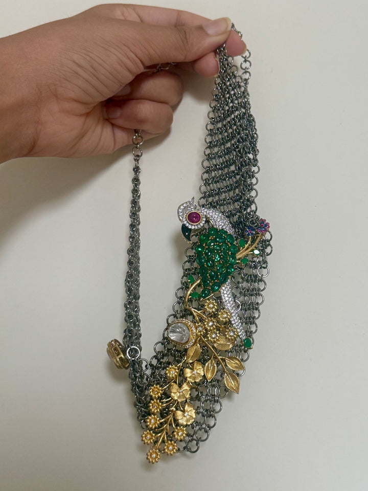 Handmade Bird Designer Necklace Set | Gold & Black Rhodium | SHIVKA
