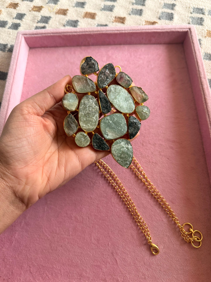 Handmade Natural Gemstones Statement Necklace | Brass Adjustable Lobster Claw Jewelry