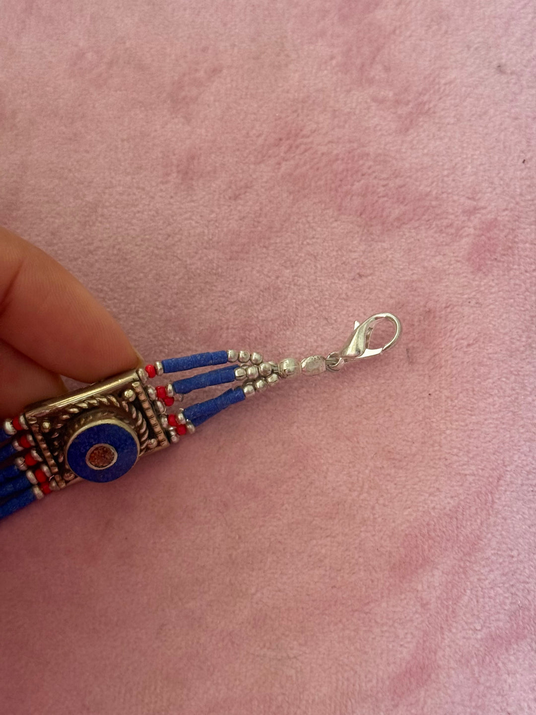 Handcrafted Lapis Lazuli and Coral German Silver Bracelet, Indian Jewelry