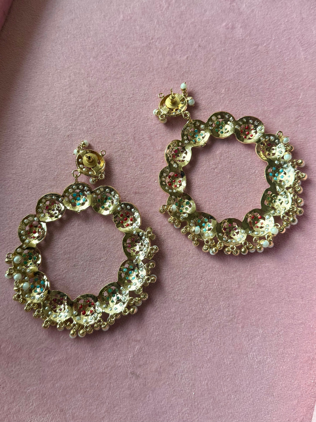 Statement Jadau Chandbaalis | 18k Gold Plated | Copper & Semi-Precious Stones