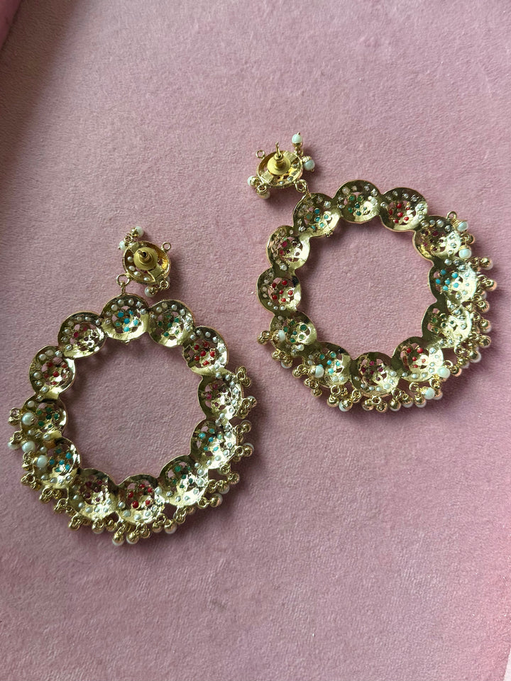 Statement Jadau Chandbaalis | 18k Gold Plated | Copper & Semi-Precious Stones