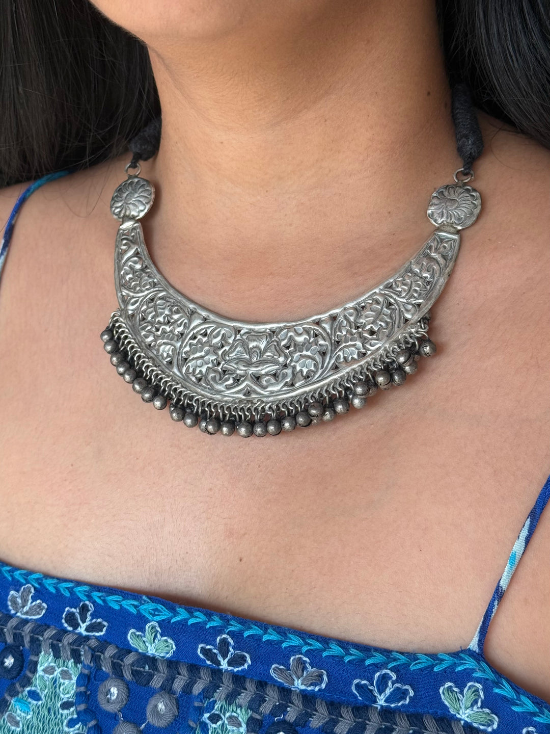 Oxidized Brass Antique Choker Necklace, Adjustable String