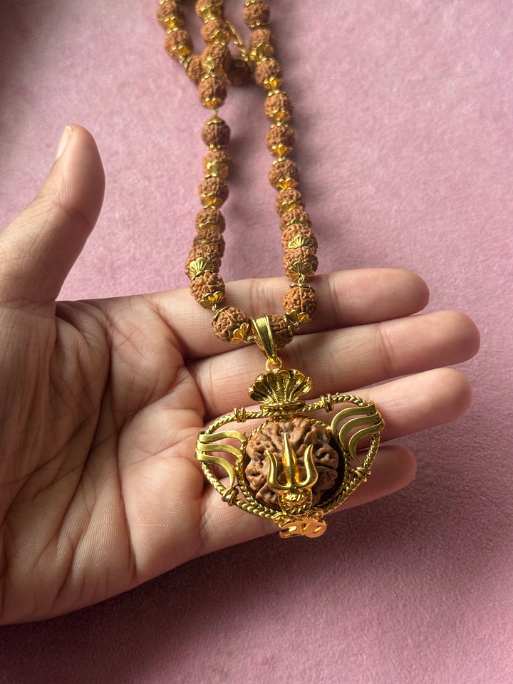Handmade Panch Mukhi Rudraksha Pendant Necklace | Nepal Rudraksha with Certificate, 925 Silver Gold Polish