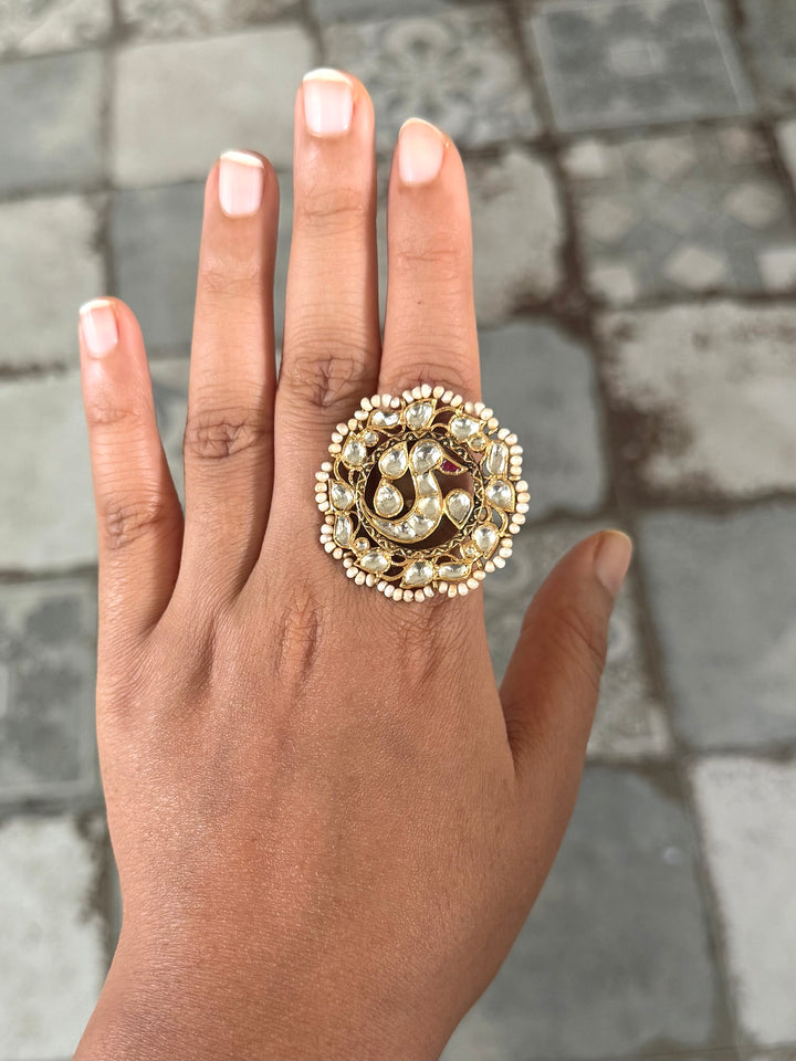 925 Silver Jadtar Gold Handmade Ring | Adjustable | SHIVKA
