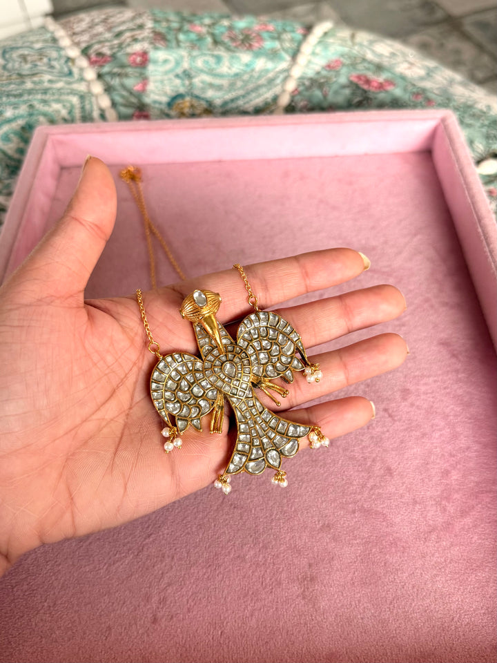 Handmade Falcon Vintage Necklace with Pearls & Kundan | Adjustable Statement Jewelry