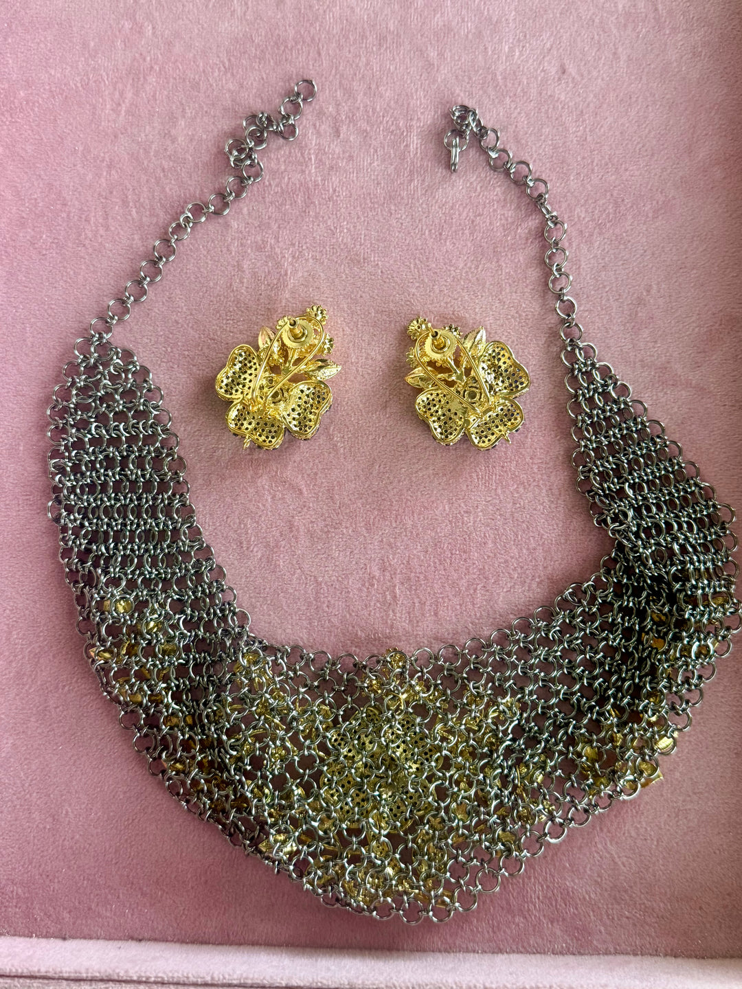 Handmade Floral Designer Necklace Set | Gold & Black Rhodium | SHIVKA
