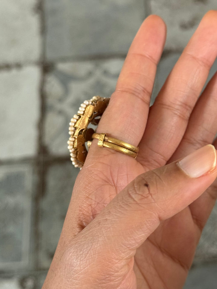 925 Silver Jadtar Gold Handmade Ring | Adjustable | SHIVKA
