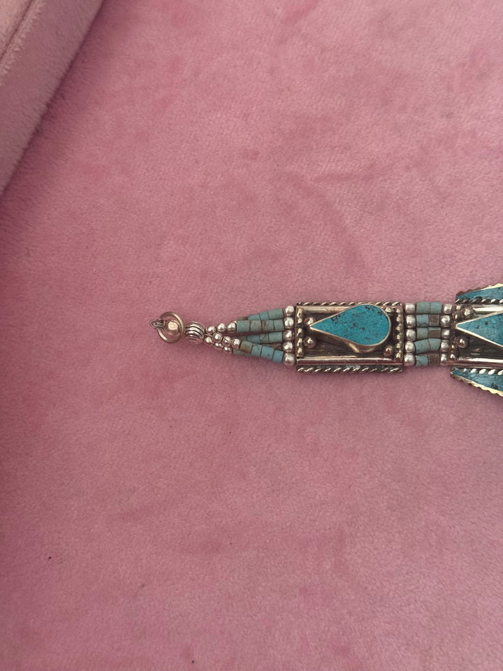 Handcrafted Turquoise German Silver Bracelet, Indian Jewelry