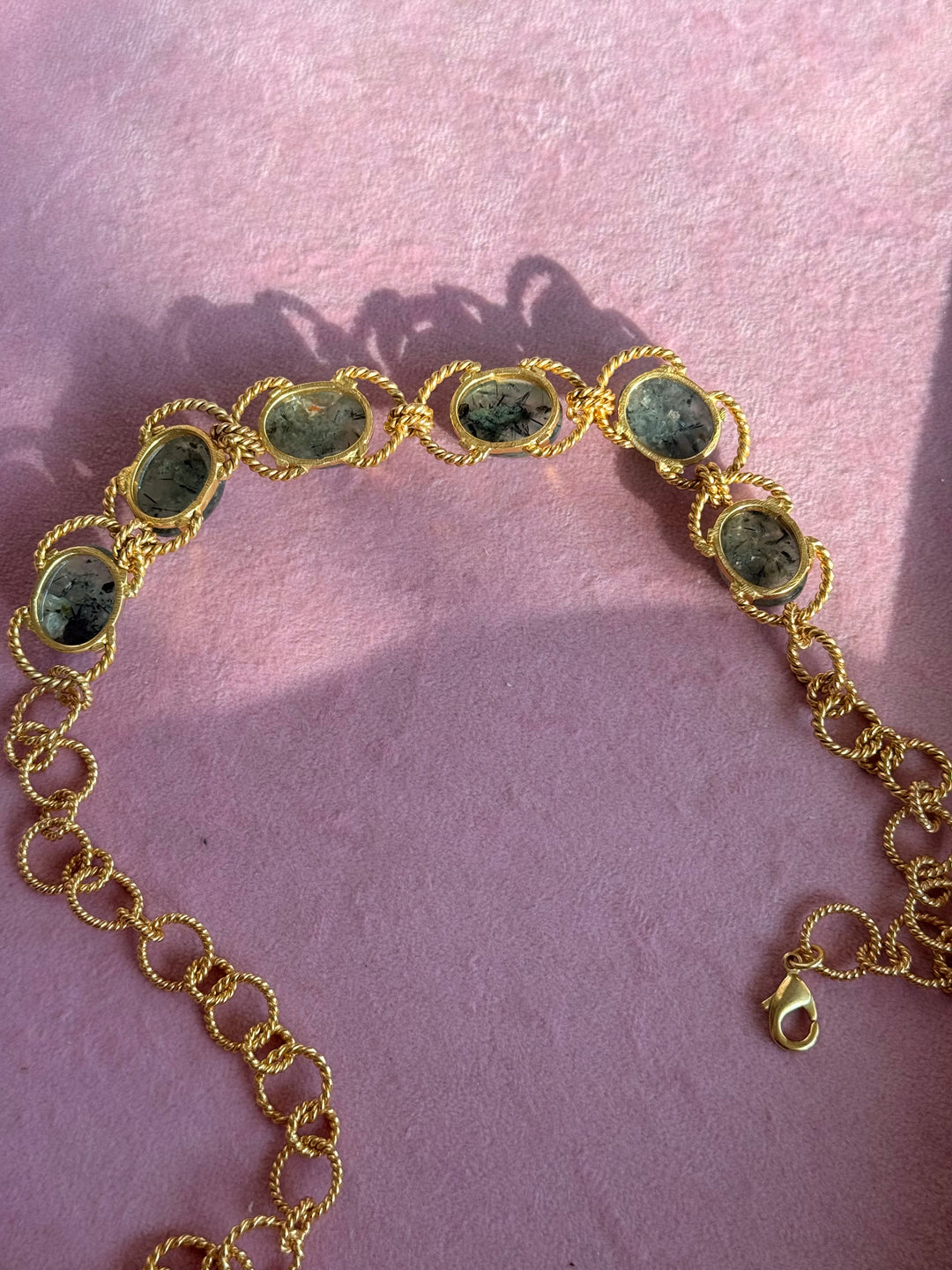 Prehnite Choker – Gold Brass, Adjustable Necklace