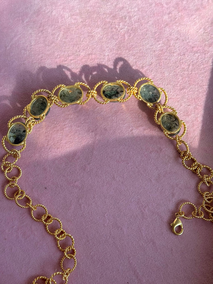 Prehnite Choker – Gold Brass, Adjustable Necklace