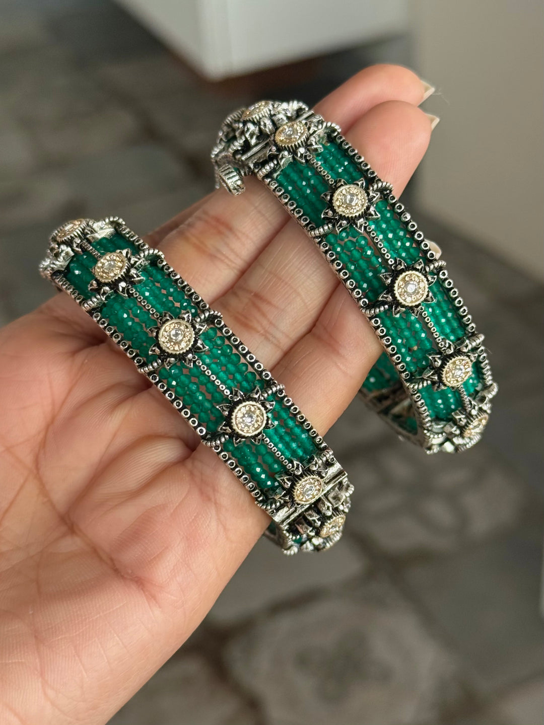 SHIVKA SAANJ 925 Silver Fusion Bangles | Set of 2 | CZ Stones | Artisan Crafted | 93g