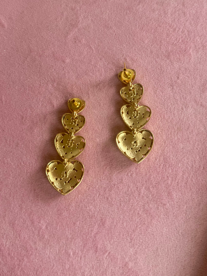 Handmade Jadau Heart Earrings | Gold Polish | SHIVKA