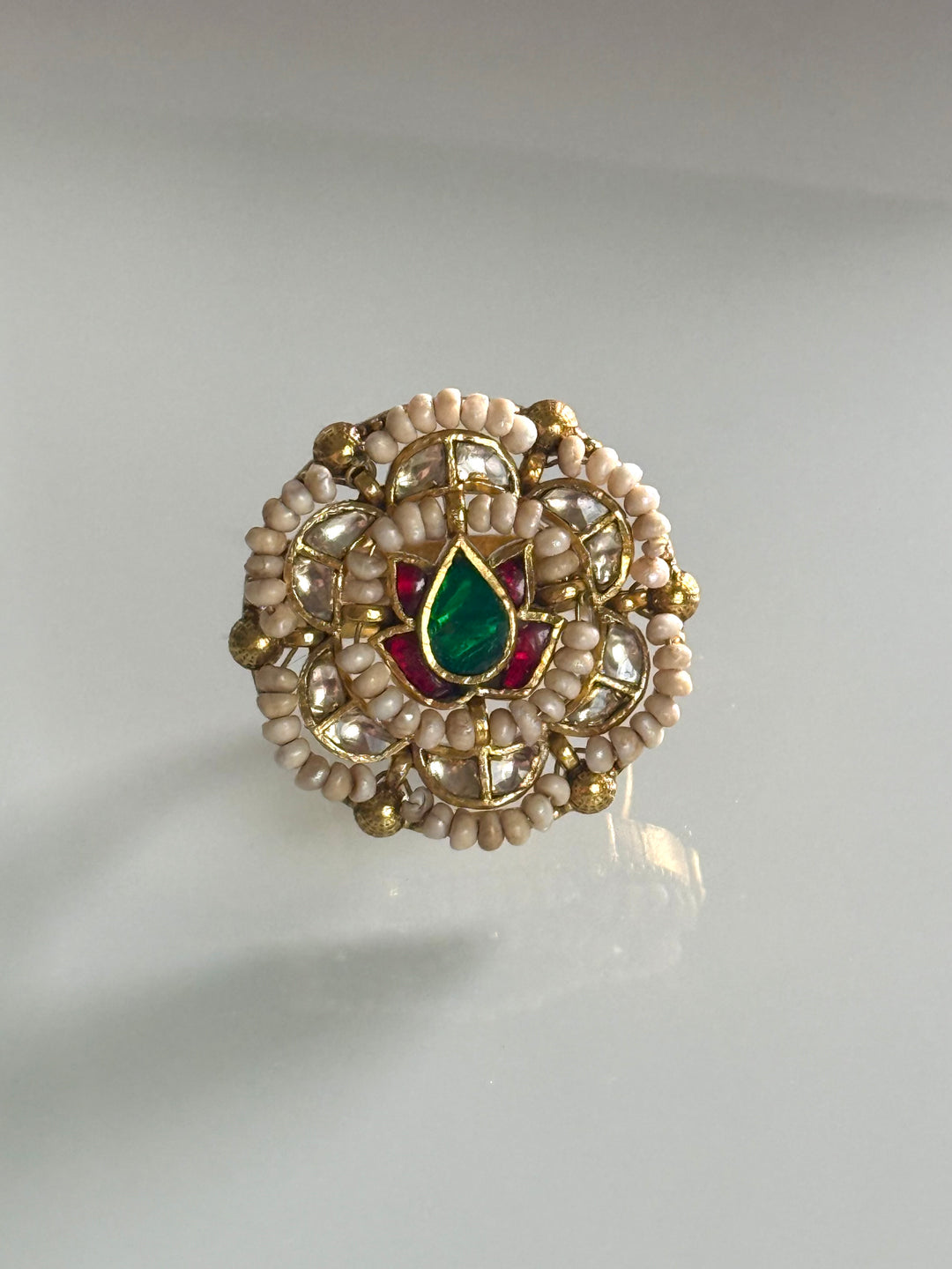 925 Silver Jadtar Gold Handmade Ring | Adjustable | SHIVKA
