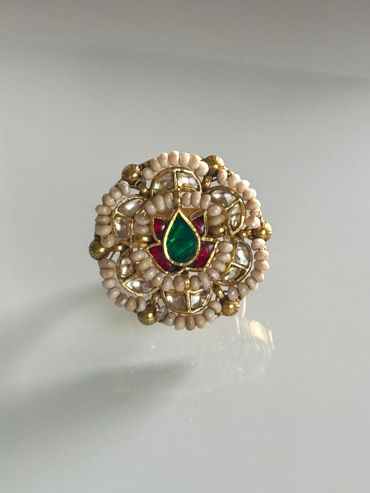 925 Silver Jadtar Gold Handmade Ring | Adjustable | SHIVKA