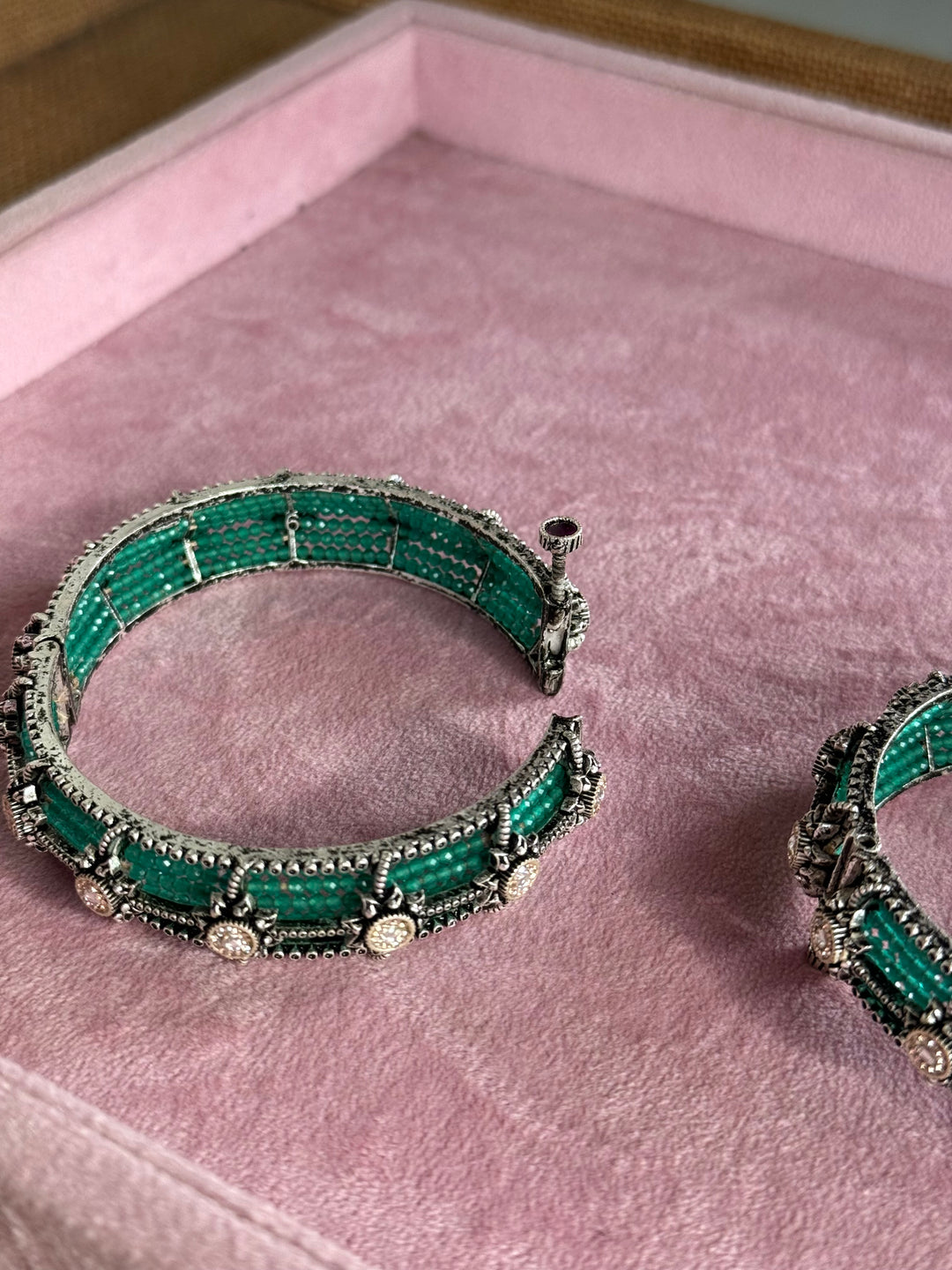 SHIVKA SAANJ 925 Silver Fusion Bangles | Set of 2 | CZ Stones | Artisan Crafted | 93g