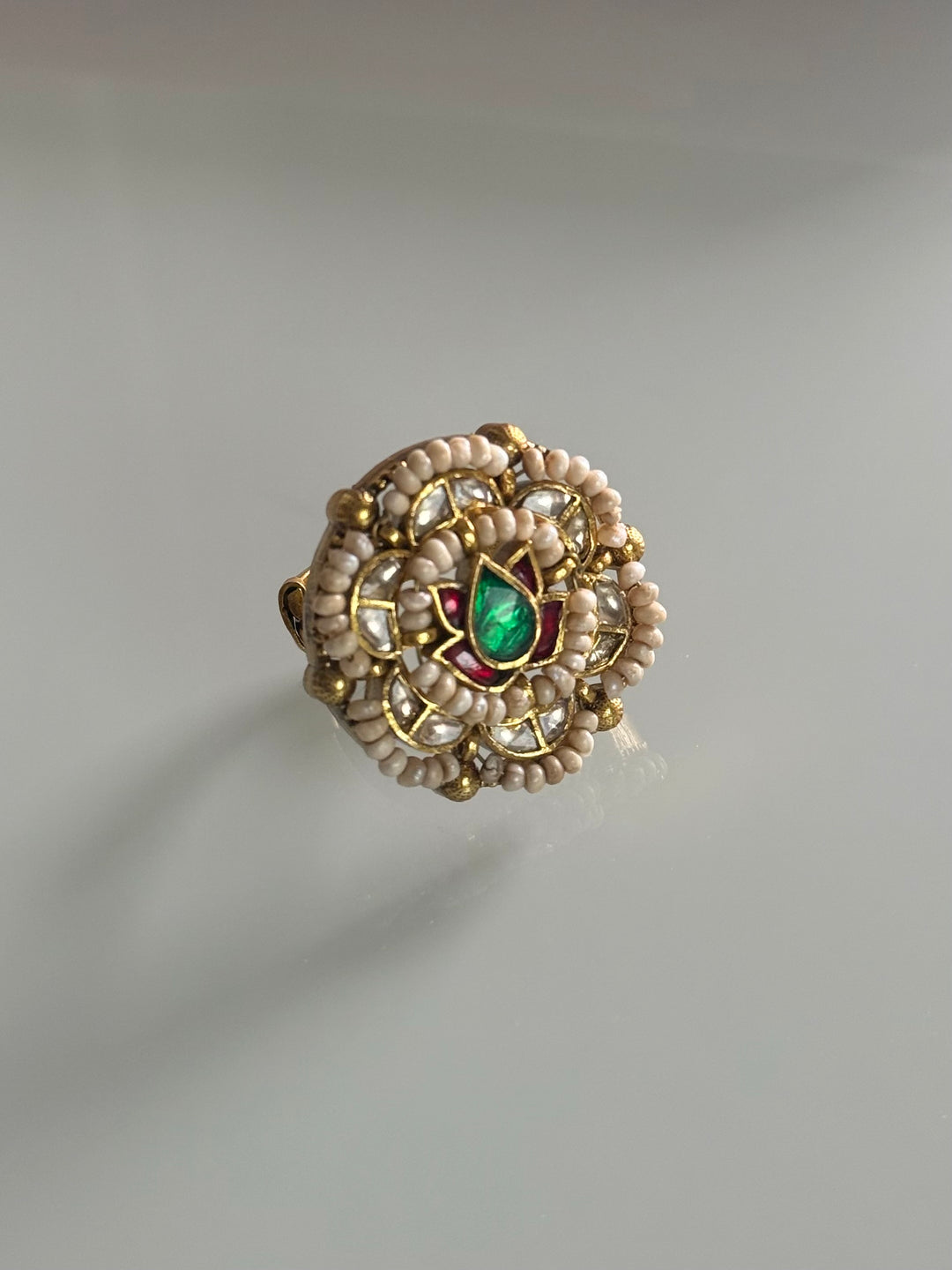 925 Silver Jadtar Gold Handmade Ring | Adjustable | SHIVKA