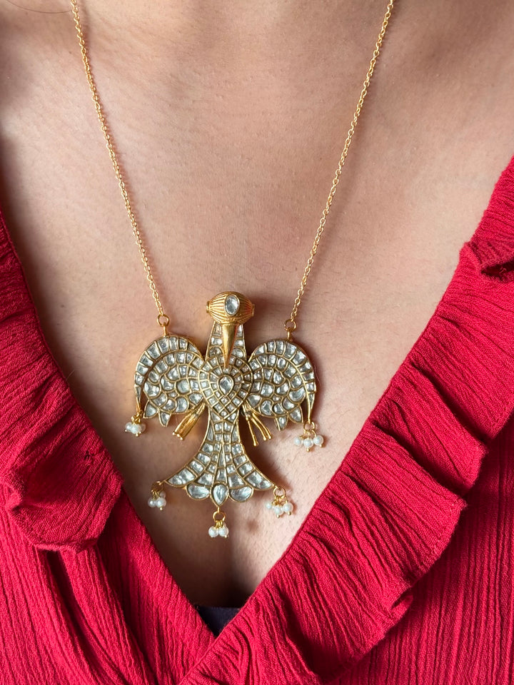 Handmade Falcon Vintage Necklace with Pearls & Kundan | Adjustable Statement Jewelry