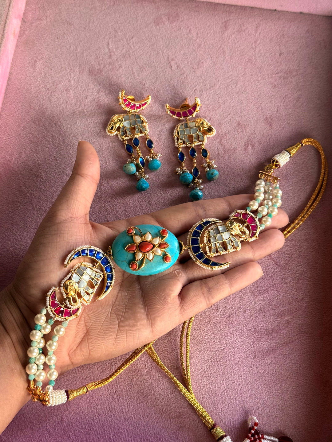 Handmade Jadau Elephant Choker Necklace Set | SHIVKA