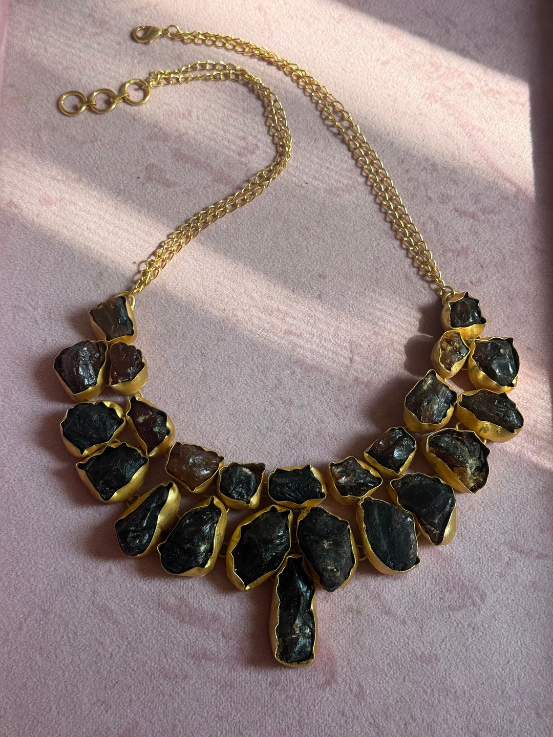 Handmade Raw Stone Sugar Druzy Necklace | Gold Polish Brass Adjustable Statement Jewelry