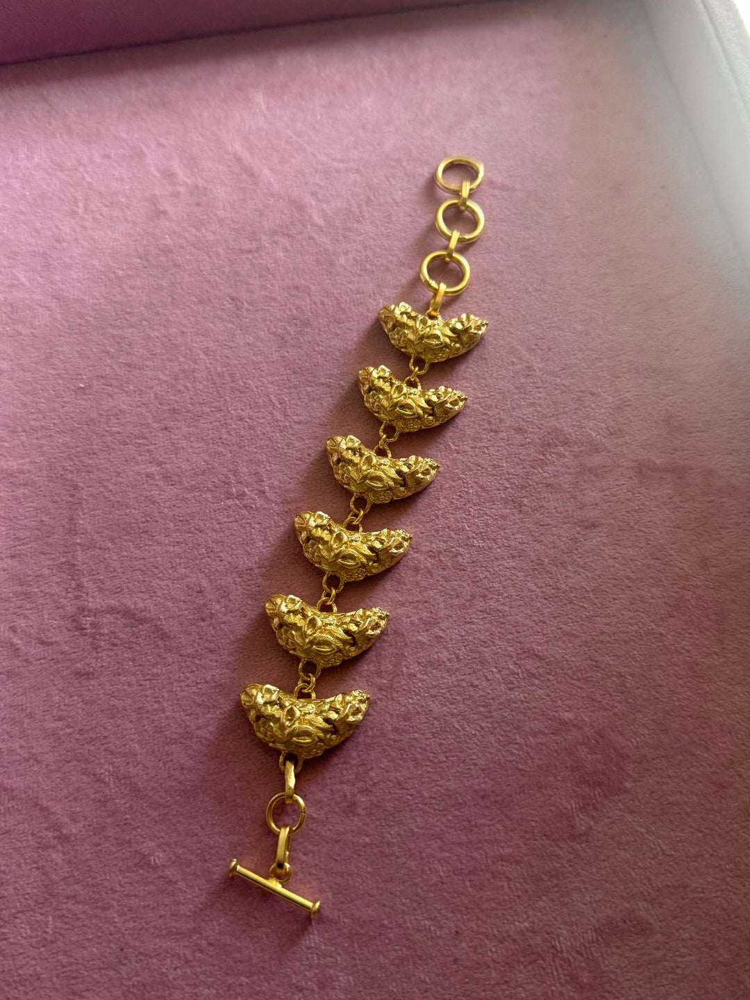 Handmade Statement Brass Bracelet | Gold Polish Toggle Clasp 7 Inch Jewelry