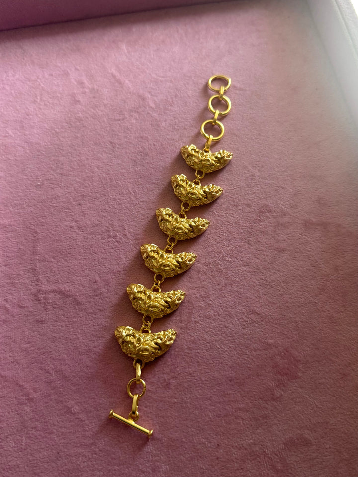 Handmade Statement Brass Bracelet | Gold Polish Toggle Clasp 7 Inch Jewelry