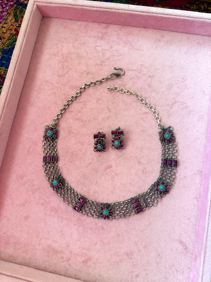 Handmade 925 Silver Antique Necklace Set | SHIVKA