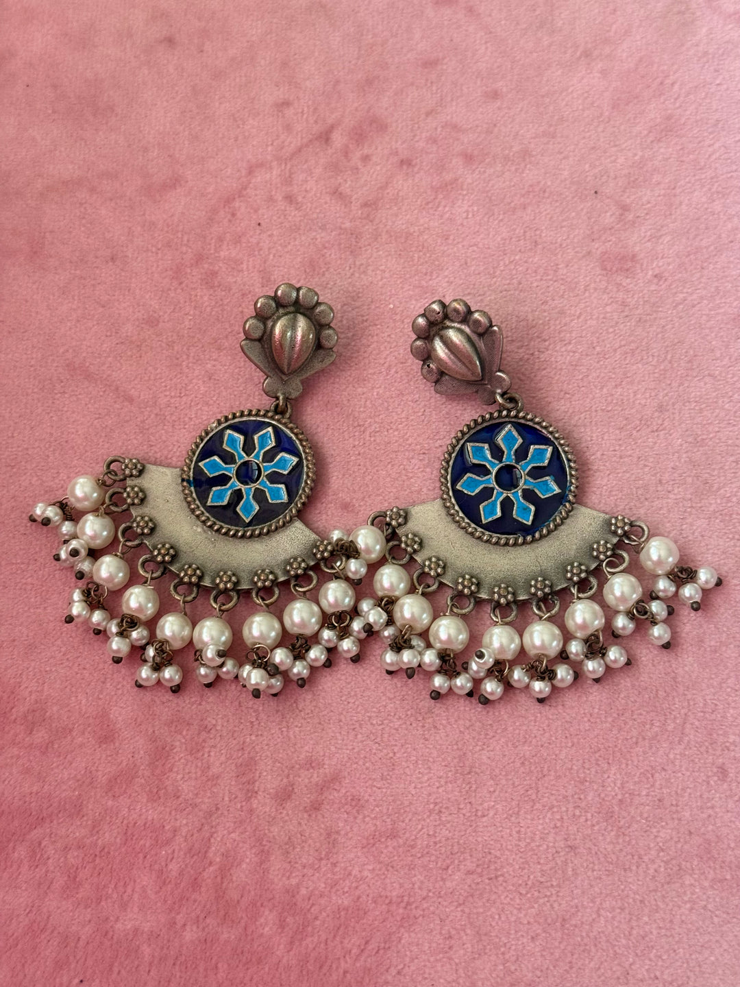Handcrafted Antique Brass Earrings, Indian Pearl Drop Jewelry