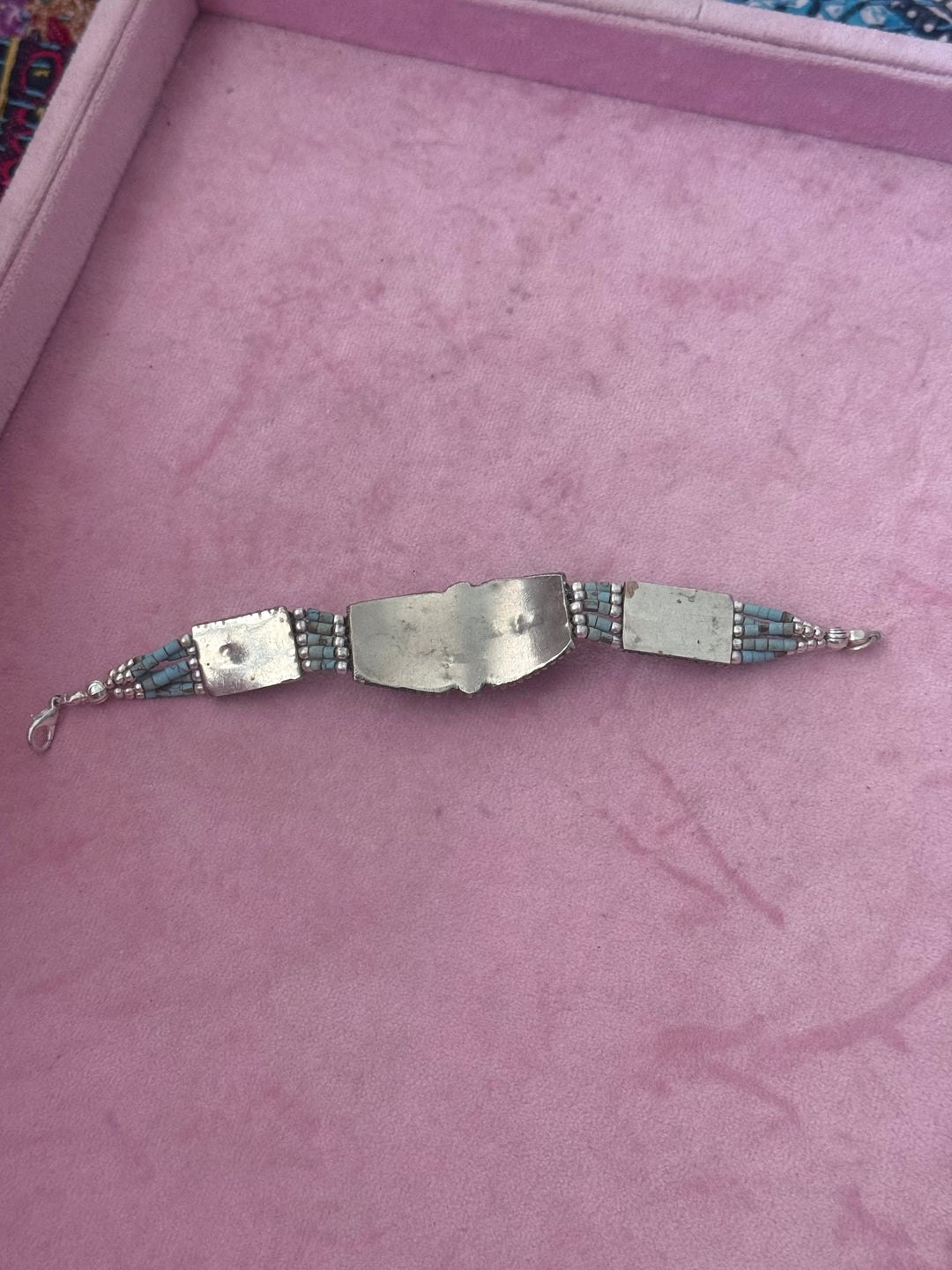 Handcrafted Turquoise German Silver Bracelet, Indian Jewelry
