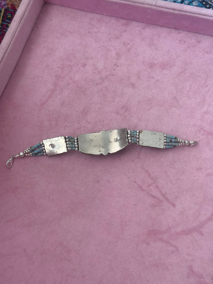 Handcrafted Turquoise German Silver Bracelet, Indian Jewelry
