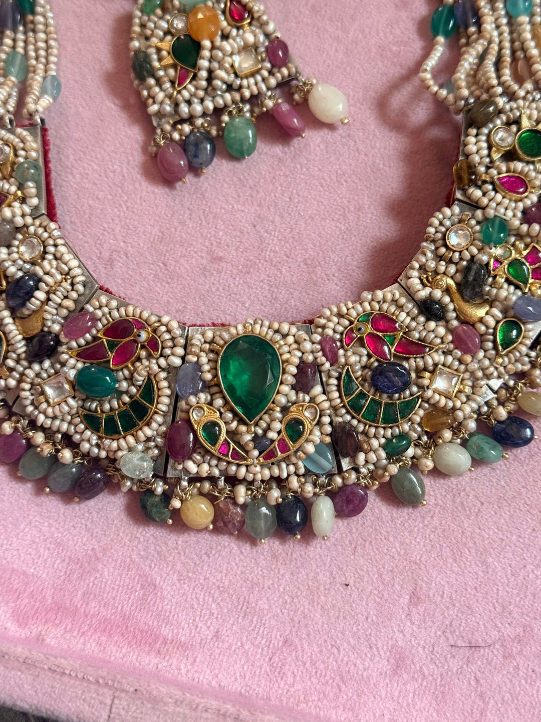 Handmade 925 Silver Nakhra Gemstone Necklace Set | SHIVKA