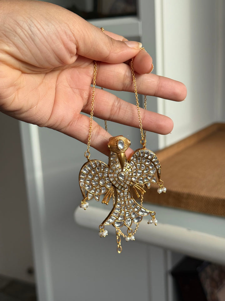 Handmade Falcon Vintage Necklace with Pearls & Kundan | Adjustable Statement Jewelry