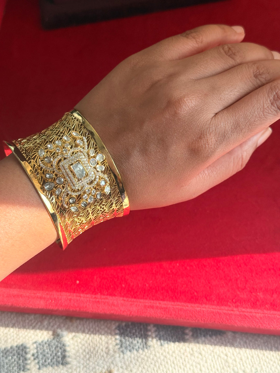 Exquisite 925 Silver Kundan Cuff Bracelet - Handcrafted by SHIVKA