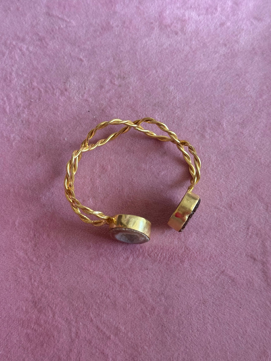 Raw Stone Cuff Bracelet, Gold Polish Brass, Adjustable