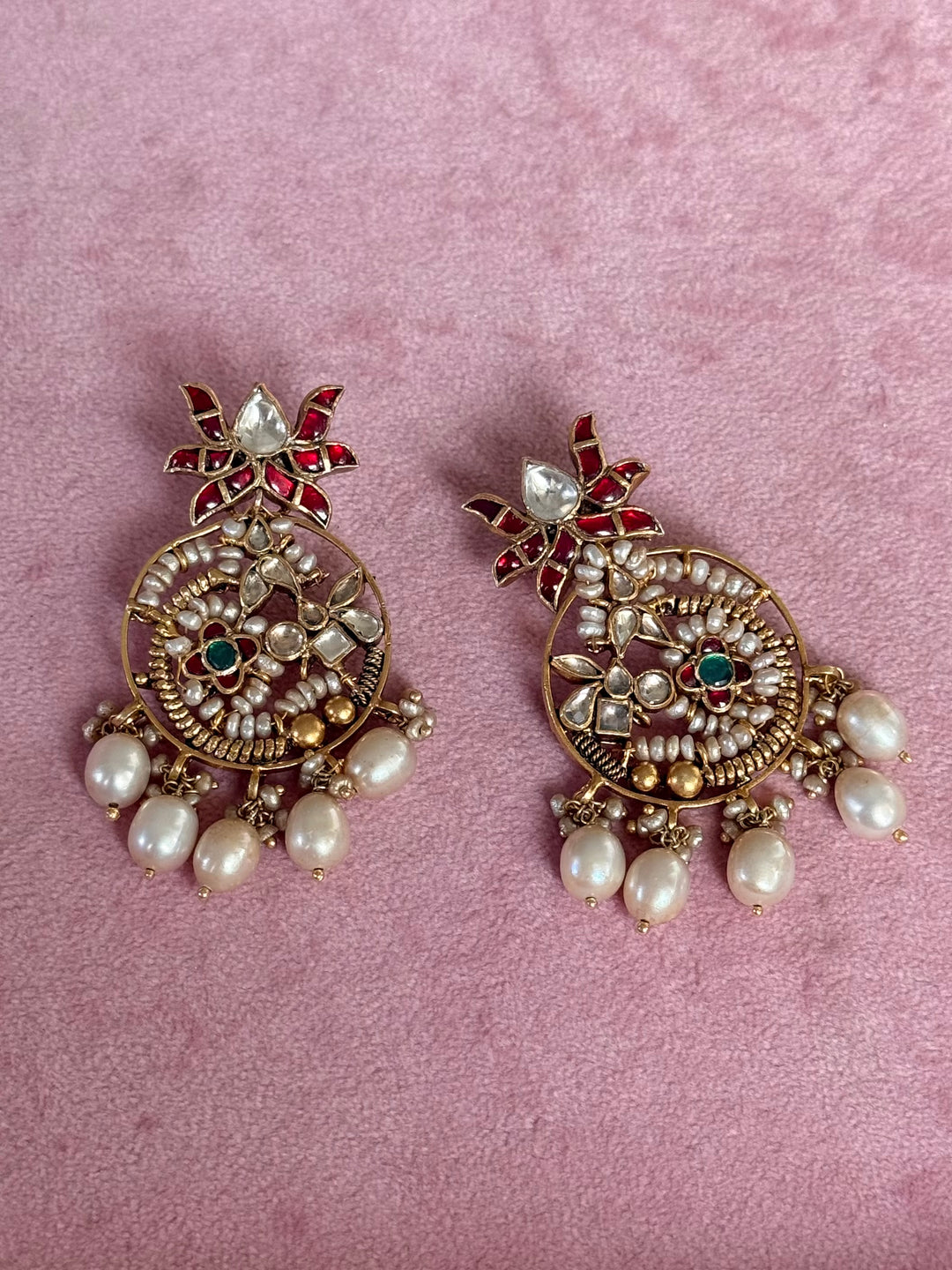 Elegant Jadau Kundan 925 Silver Earrings