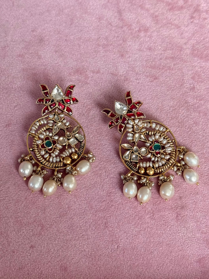 Elegant Jadau Kundan 925 Silver Earrings