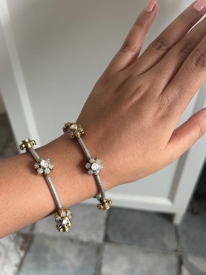 SHIVKA 925 Silver Fusion Bangles | Set of 2 | CZ Stones | Artisan Crafted | 47g