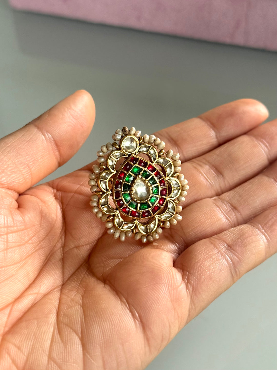 925 Silver Jadtar Gold Handmade Ring | Adjustable | SHIVKA