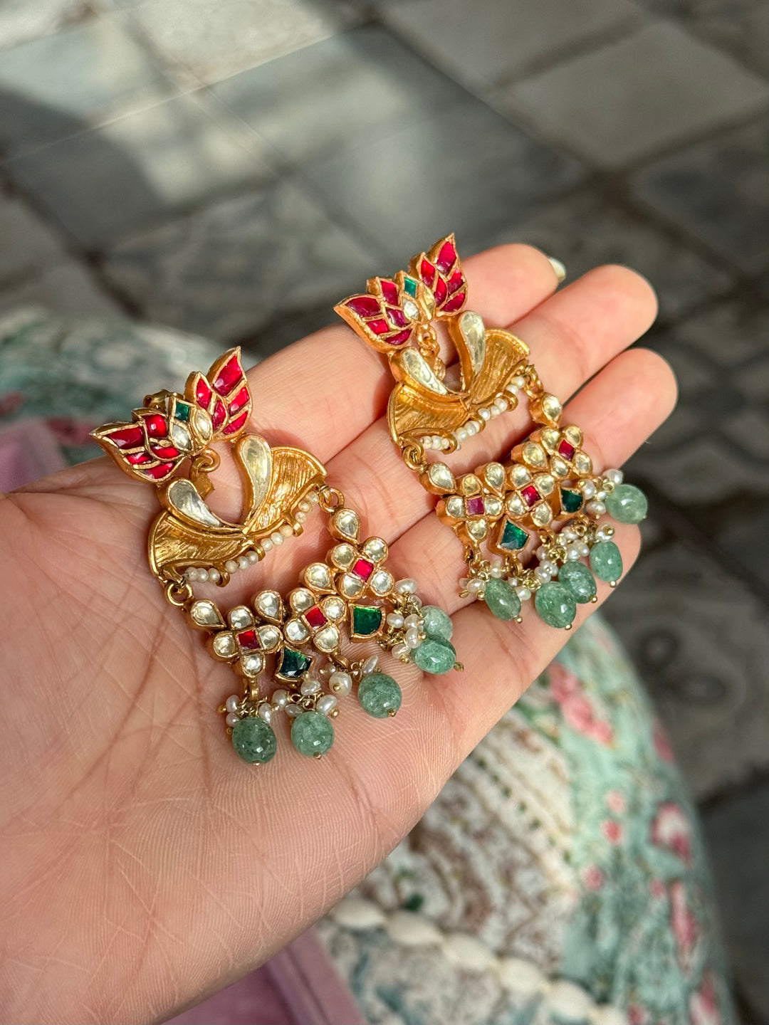 Elegant Jadau Kundan 925 Silver Earrings