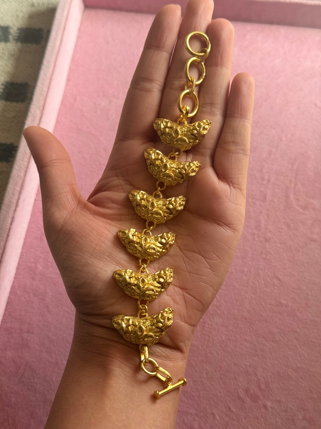 Handmade Statement Brass Bracelet | Gold Polish Toggle Clasp 7 Inch Jewelry