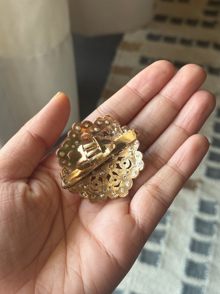 Statement Ruby and Emerald Jadau Ring | 18k Gold Plated | Copper & Semi-Precious Stones
