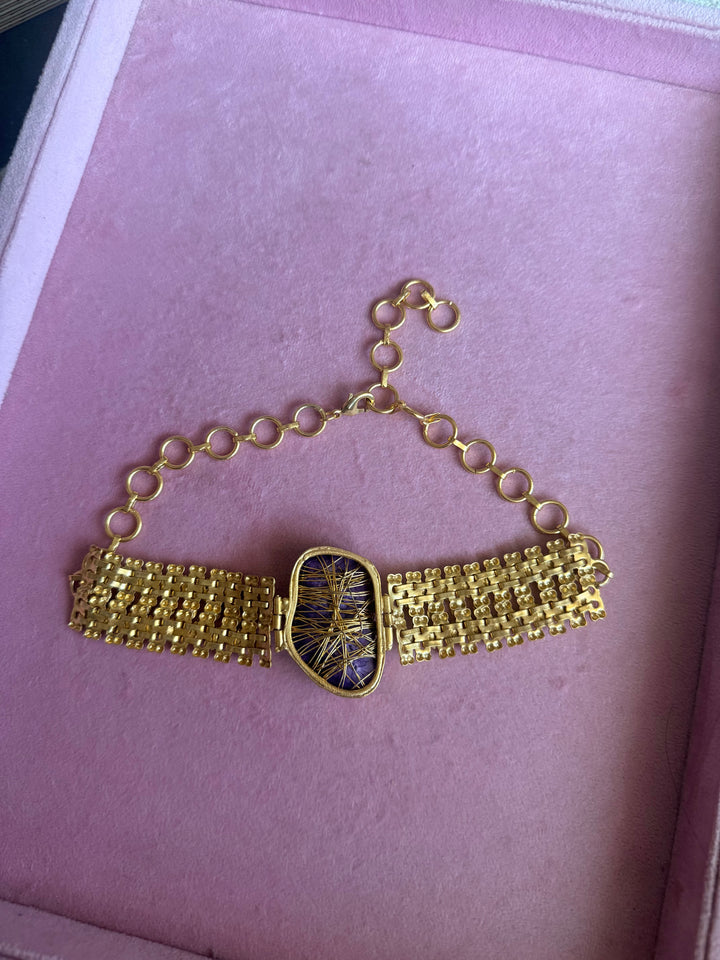 Handmade Bold Natural Stone Statement Choker | Brass Adjustable Lobster Claw Jewelry