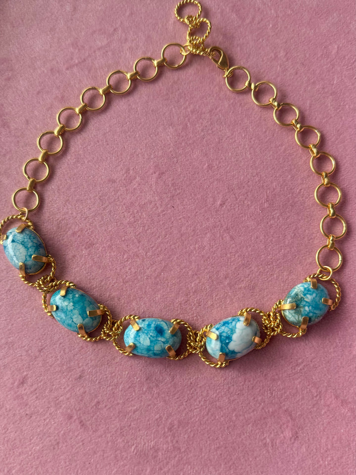 Larimar Choker – Gold Brass, Adjustable Necklace