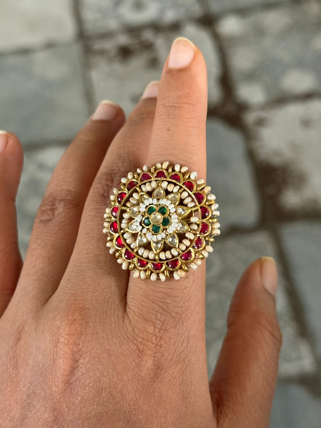 925 Silver Jadtar Gold Handmade Ring | Adjustable | SHIVKA