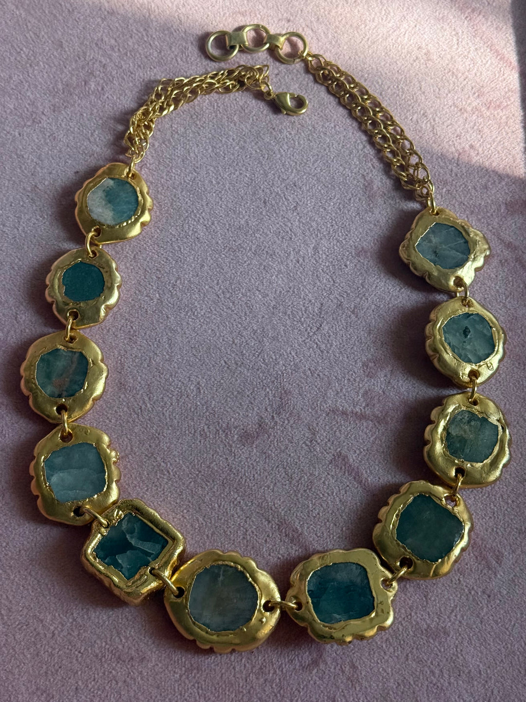 Handmade Raw Stone Gold Embedded Necklace | Adjustable Lobster Claw Brass Statement Jewelry