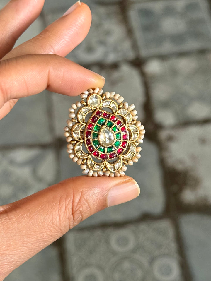 925 Silver Jadtar Gold Handmade Ring | Adjustable | SHIVKA