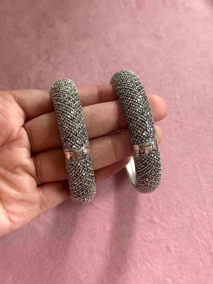 SHIVKA Starry Night 925 Silver CZ Bangles | Set of 2 | Openable | 100g