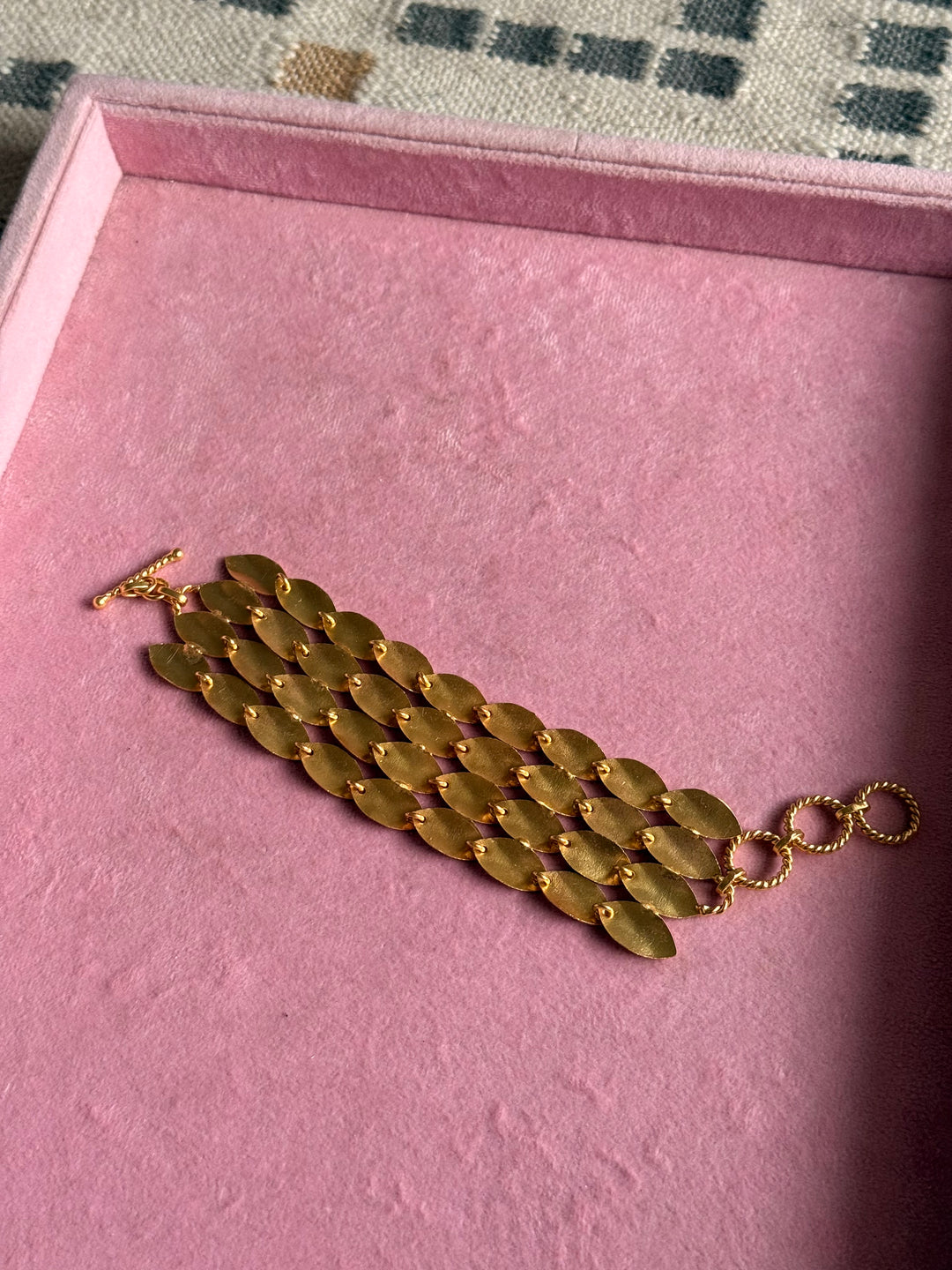 Handmade Textured Gold Polish Brass Bracelet | Adjustable Statement Cuff by SHIVKA
