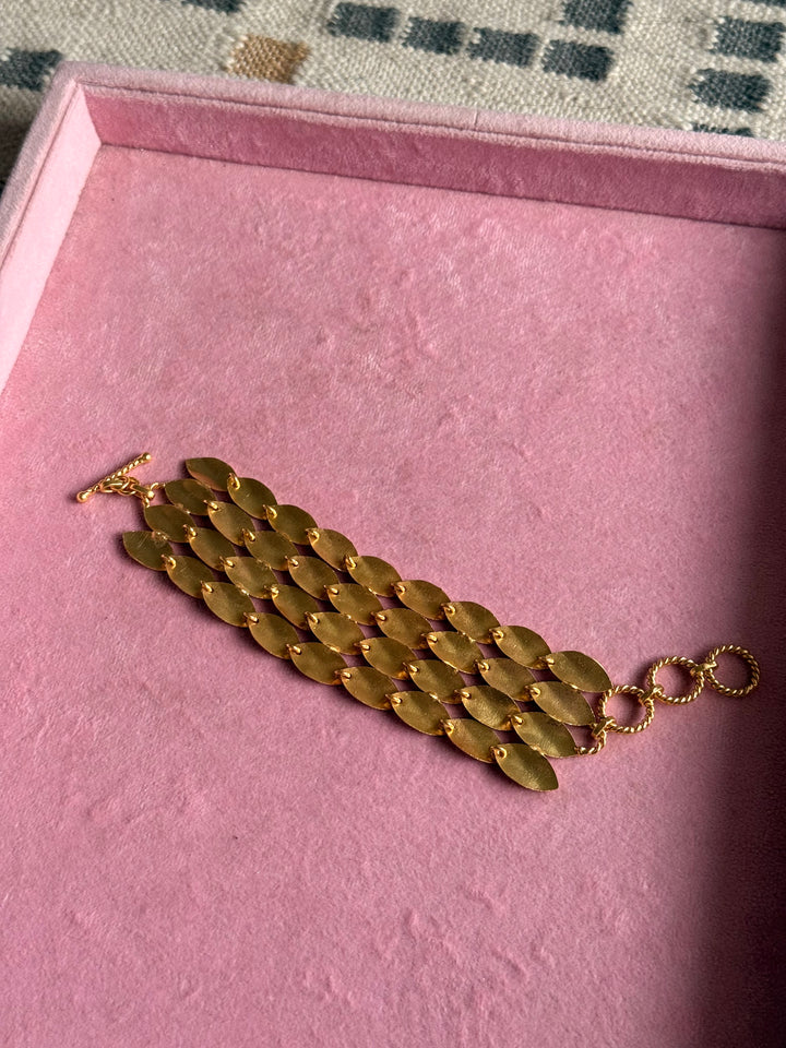 Handmade Textured Gold Polish Brass Bracelet | Adjustable Statement Cuff by SHIVKA